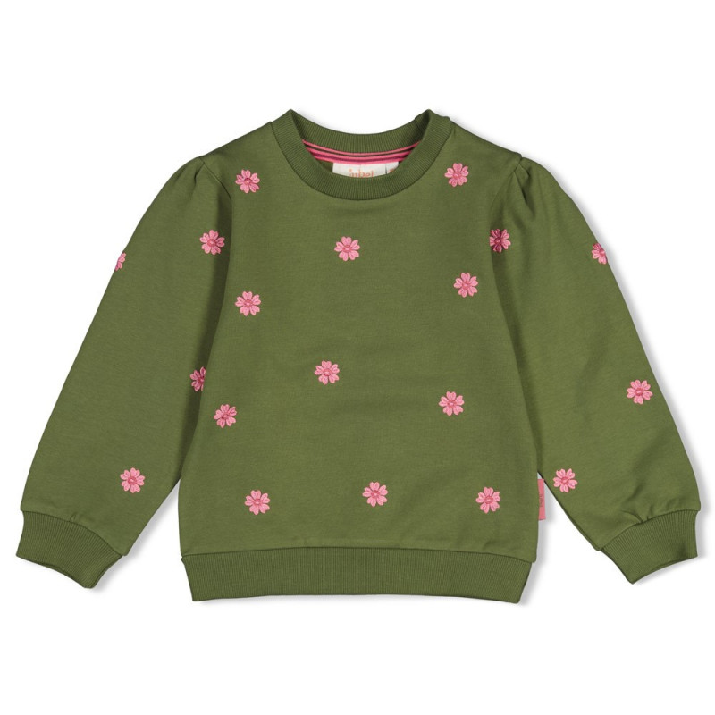 Jubel Sweater met borduursels - Moon Flowers Olijf