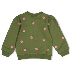 Jubel Sweater met borduursels - Moon Flowers Olijf