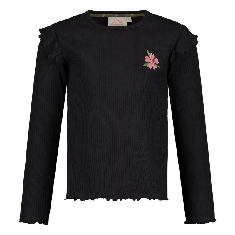 Jubel Longsleeve rib - Moon Flowers Antraciet