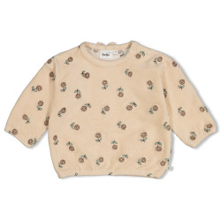 Feetje Sweater velours rib met borduursels - Lucky Bloombird Offwhite