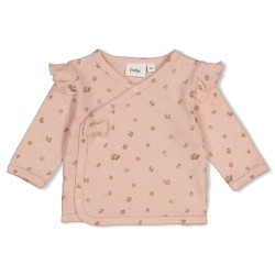Feetje Overslagshirt pointelle rib AOP - Fall in Love Roze melange