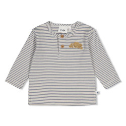 Feetje Longsleeve rib met streep - Breakfast Buddy Blauw