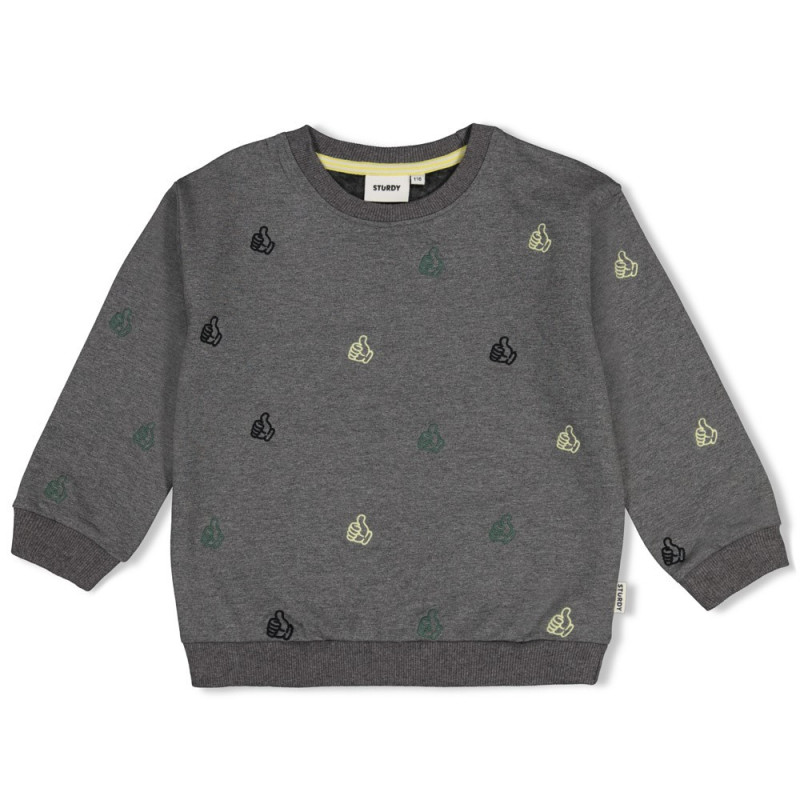 Sturdy Sweater met borduursels relaxed fit - Fix It Antraciet melange