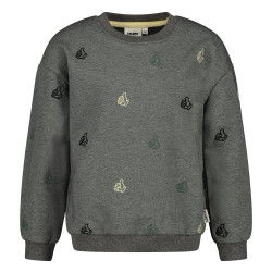 Sturdy Sweater met borduursels relaxed fit - Fix It Antraciet melange