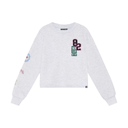 Indian Blue Jeans Sweater Patches Grey White Melange