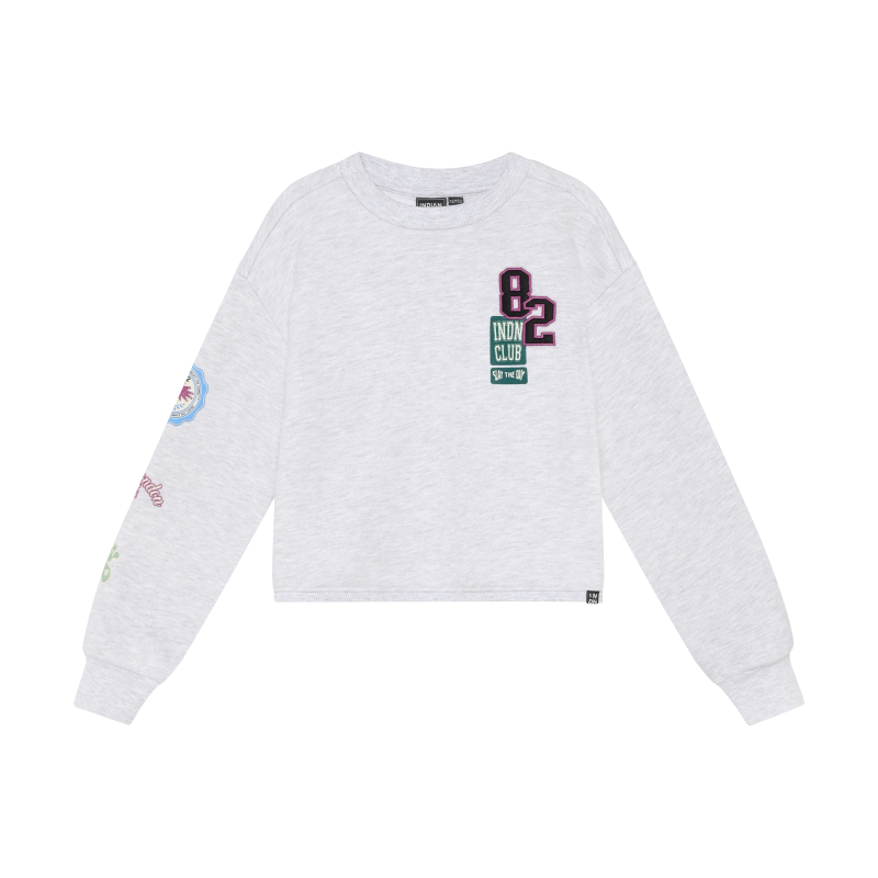 Indian Blue Jeans Sweater Patches Grey White Melange