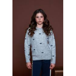 Geisha Pullover little bow embroidery grey/navy