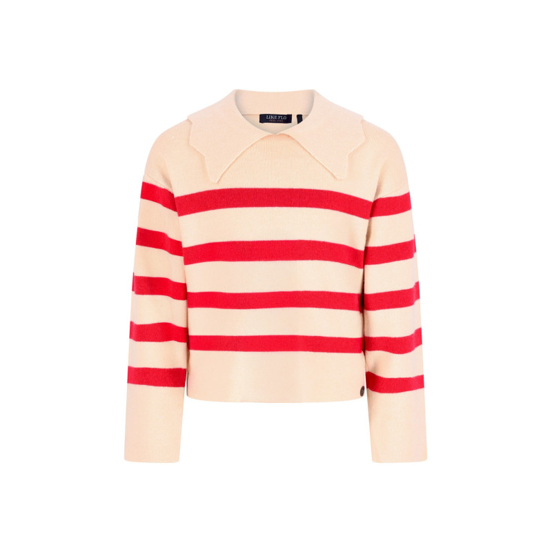 Like Flo Dena Flo girls stripe knit with scallop collar Red stripe