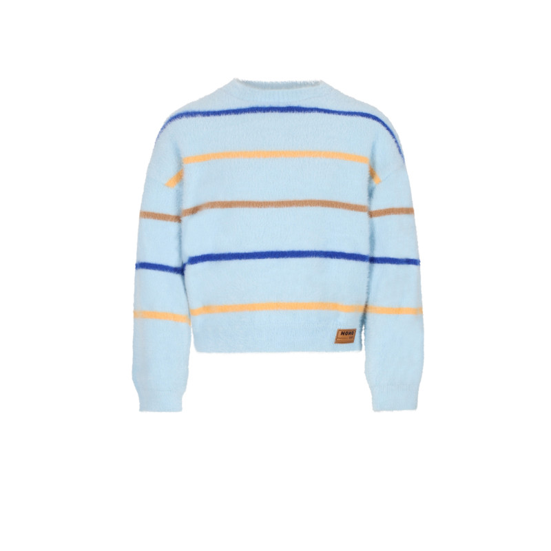 NoNo Keson Fluffy Soft Knitted Striped Sweater Ice Cold Blue