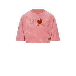 NoNo Kaily Oversized Velvet Top Half Sleeve with Bisou Embro Sunset Pink